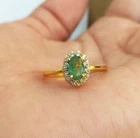 Natural Green Emerald Gold Oval Cut Birthstone Ring Emerald Promise Gift For Her