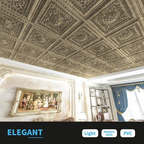 Paquete de 12 azulejos de techo de PVC y paneles de pared 3D cubierta de 24"x24" 48 pies cuadrados - Imagen 24 de 37
