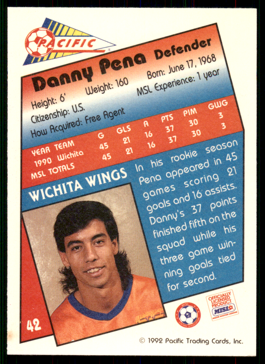 1991-92 Pacific - Danny Pena #42 - Wichita Wings MSL MISL Indoor