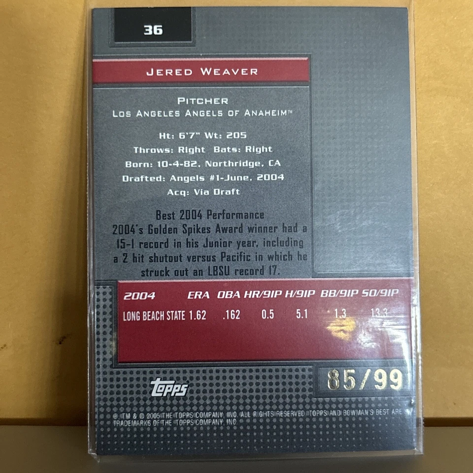2005 Bowman's Best - Blue #36 Jered Weaver /499 (RC) - Image 2 of 3