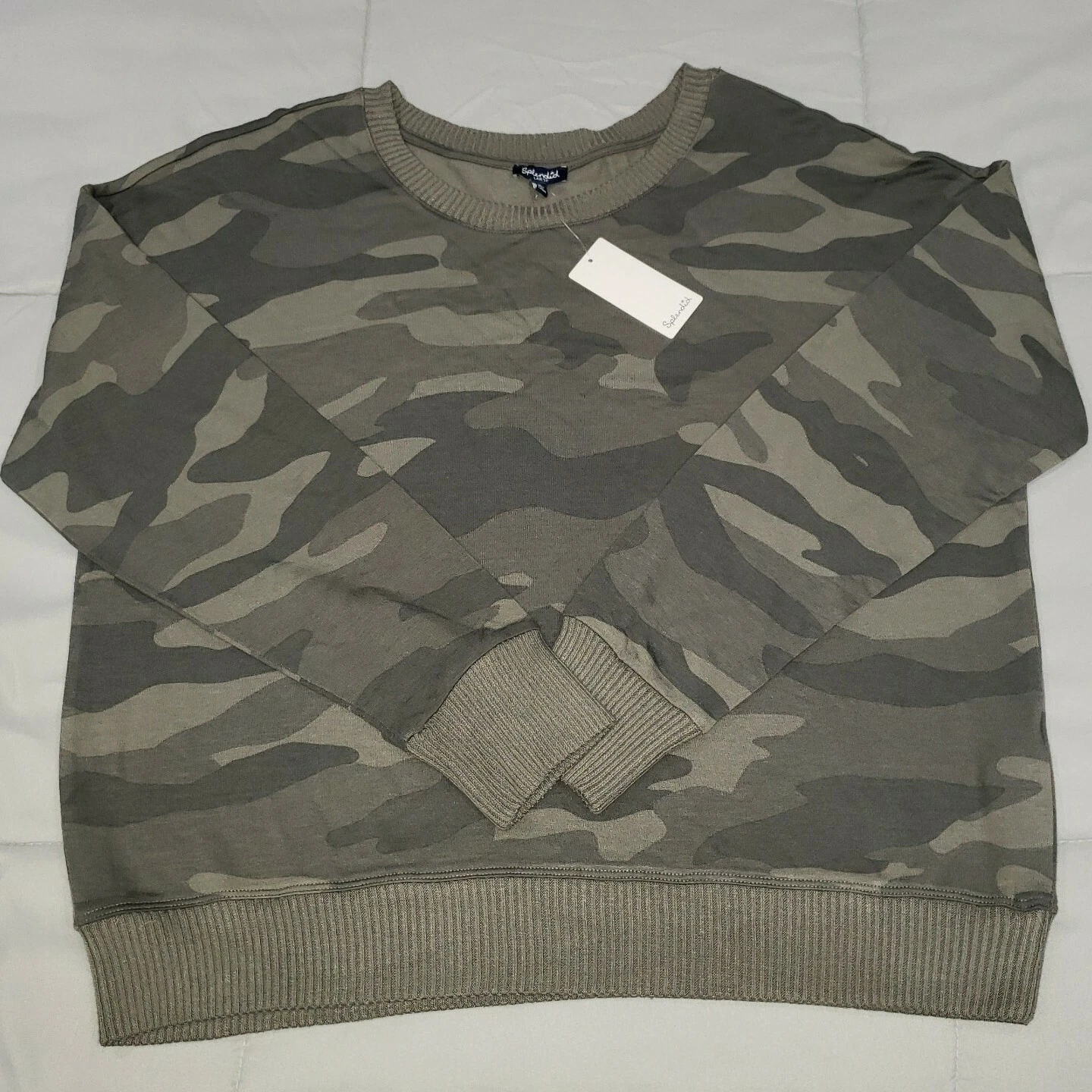 Splendid Camo Women’s Long Sleeve Sweater Sweatshirt Large $128 NWT