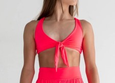 NEW Girls Kids Child Gymnastics Dance Cheer Active KNOT TOP Shirt CORAL Large