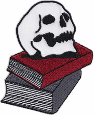 Patch - Skull on Books Goth Spooky Skeleton Halloween 3.85" Iron On 110079 Cool