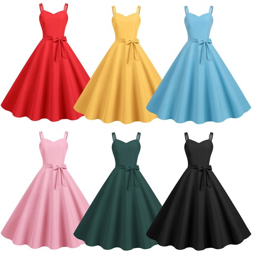 Women Vintage Swing Dress Rockabilly 50s 60s Pinup Cocktail Party Evening Dress - Picture 4 of 20