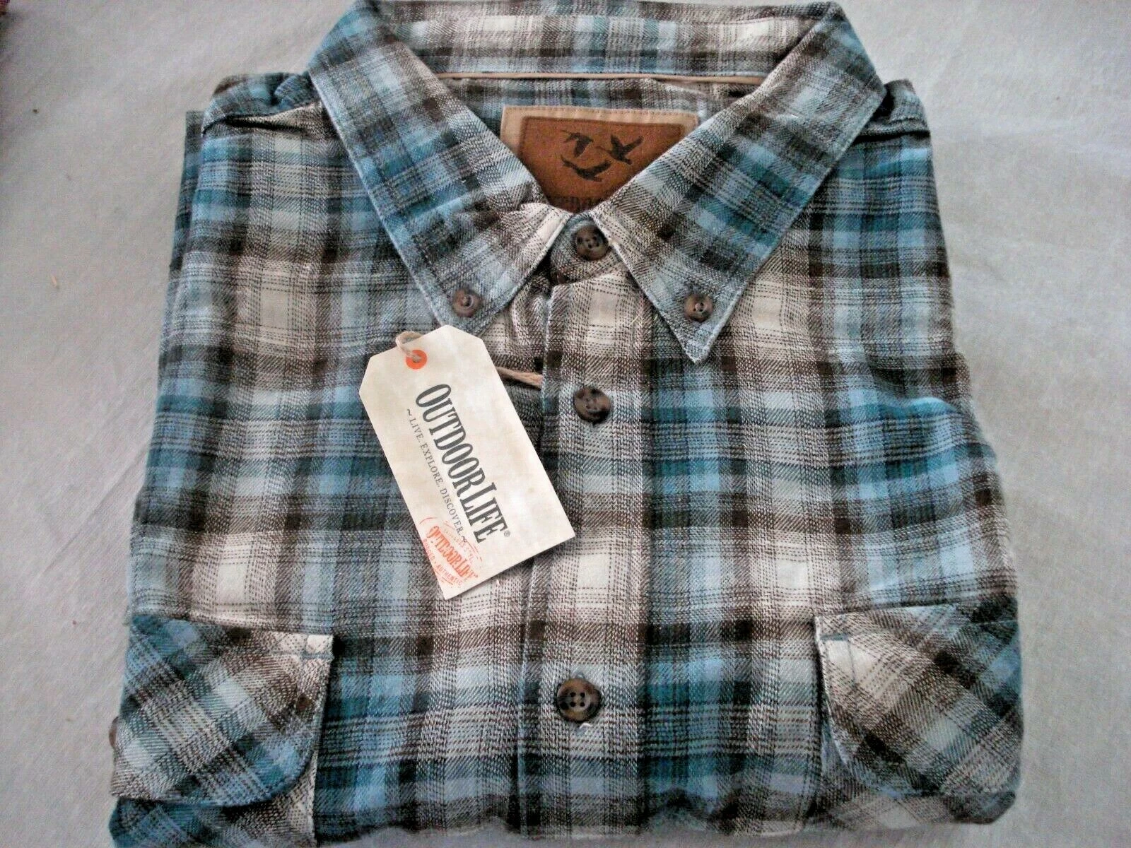 Big Mens Flannel Shirt Size XXL ( 2 XL) Outdoor Life Blue NEW