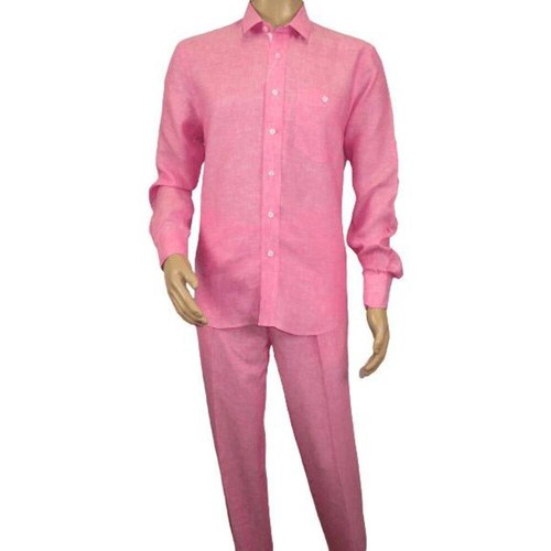 Men INSERCH premium Soft Linen Breathable 2pc Walking Leisure suit LS29116 Pink - 第 2/11 張圖片