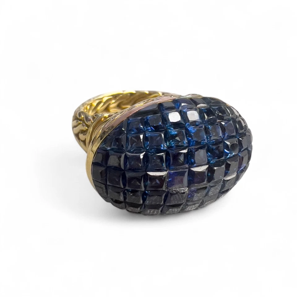 John Hardy Conjunto Invisible Princesa Zafiro Cúpula Trigo Oro 18k Anillo Talla 6.5 Foto 2 de 4