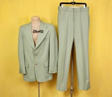 Mens VTG 70s Light Green 2 PC Leisure Suit Sz M 1970s Disco