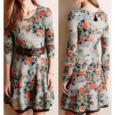 Saturday Sunday Size S Grey Muted Floral Knit Flare Dress Polka Dot Lining