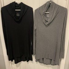 EUC CUDDL DUDS Soft Wear w/Stretch Cowl Tunic w/Thumbhole Grey Black Sz M