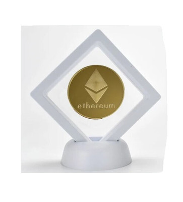 ETH Ethereum Crypto Currency Gold Plated Metal Coin w/ Display Stand- NEW