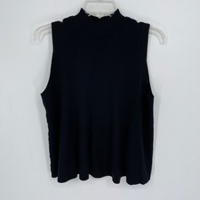 LOFT Women's Black Ribbed Mock Neck Sleeveless Sweater Vest Shell Tank Size L