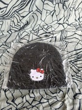 GIRLS Small Ladies Hello Kitty Winter Beanie Hat Black Kitty Patch Sanrio