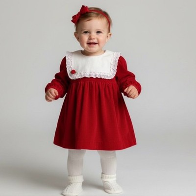   Alexis Vintage 80s Red Velvet Christmas Dress w/ Lace Trim   Size 24 Months