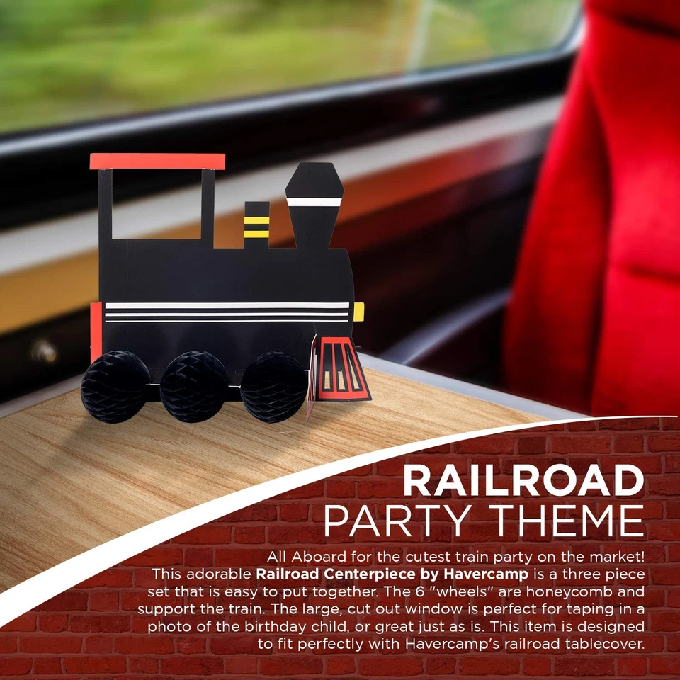 Tren Decoraciones Cumpleaños, Centro de Mesa Tren Cartón para Fiesta Infantil, 3 Pasteles... Foto 2 de 4
