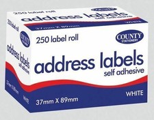 250 Self Adhesive Sticky Address Labels Roll Plain White Sticker 89 mm x 37 mm