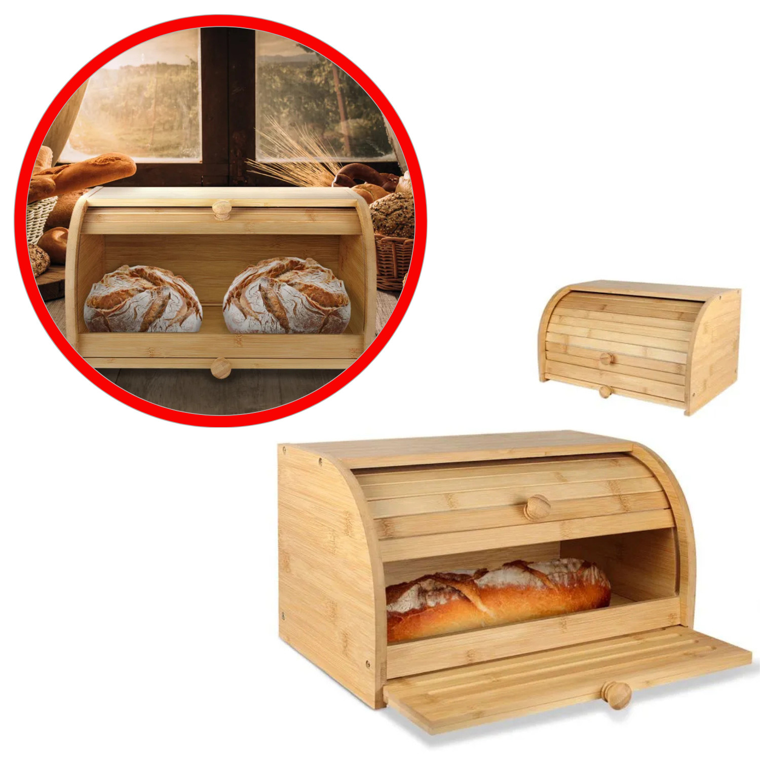 Boîte à pain bambou anti-humidité 37,5x23,5cm pour stopper le gaspillage de pain rassis