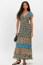 Free People RIXO Benoite Jeanie Mix Silk Dress Blue Floral NWT L SELLING OUT