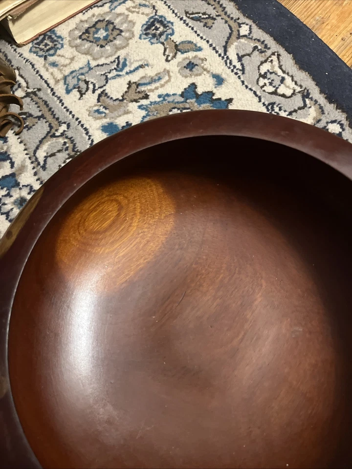 Large Cherry Wood Centerpiece Serving Salad Bowl 13x5 Inch Banded Wooden - Image 2 of 4