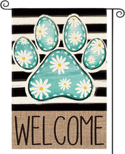 Blue Paw Print Spring Garden Flag 12X18 Inch Double Sided Outside, Daisy Floral