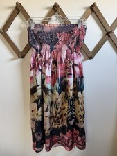 Y2K Strapless Floral Leopard Print Beaded Tube Dress Womens Size