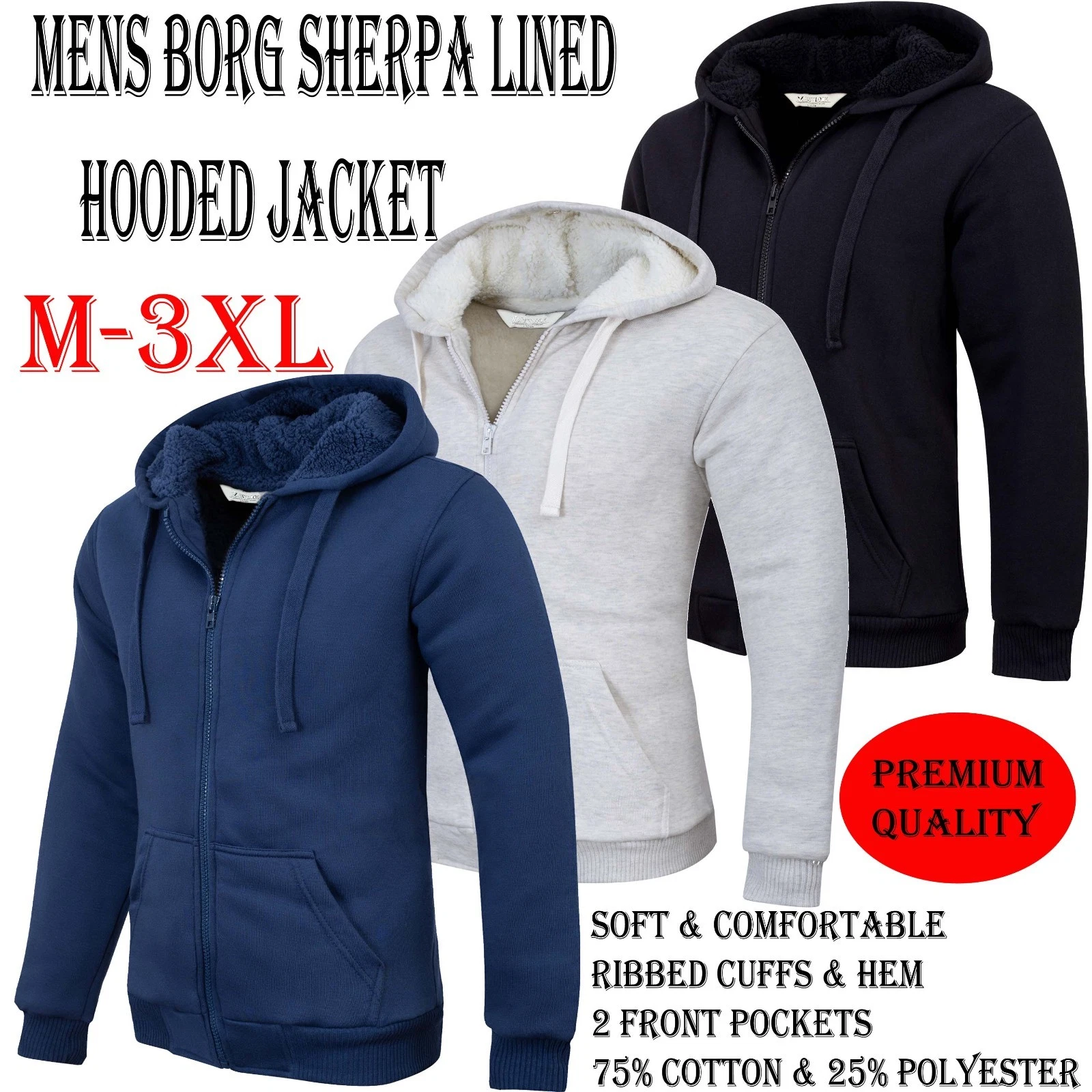 Mens Padded Borg Fleece Sherpa Lined Full Zip Up Hoodie Sweatshirt Jacket M-3XL
Opens in a new windo