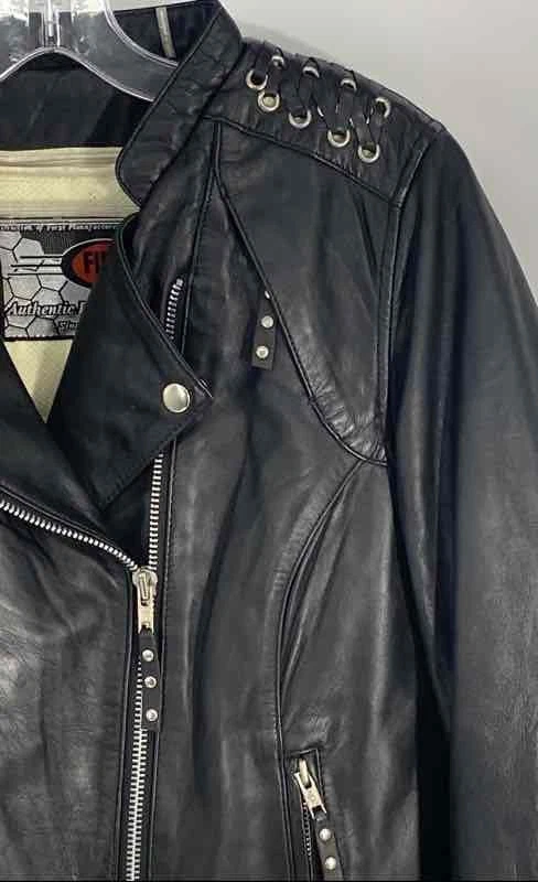 First Classics Womens Black Long Sleeve Full-Zip Motorcycle Jacket Size Large - Image 3 of 4