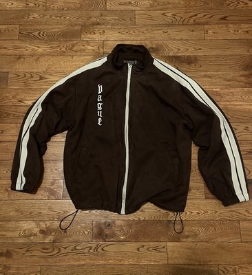 Vague Brown White Track Jacket Full Zip Logo Striped Accents Size L