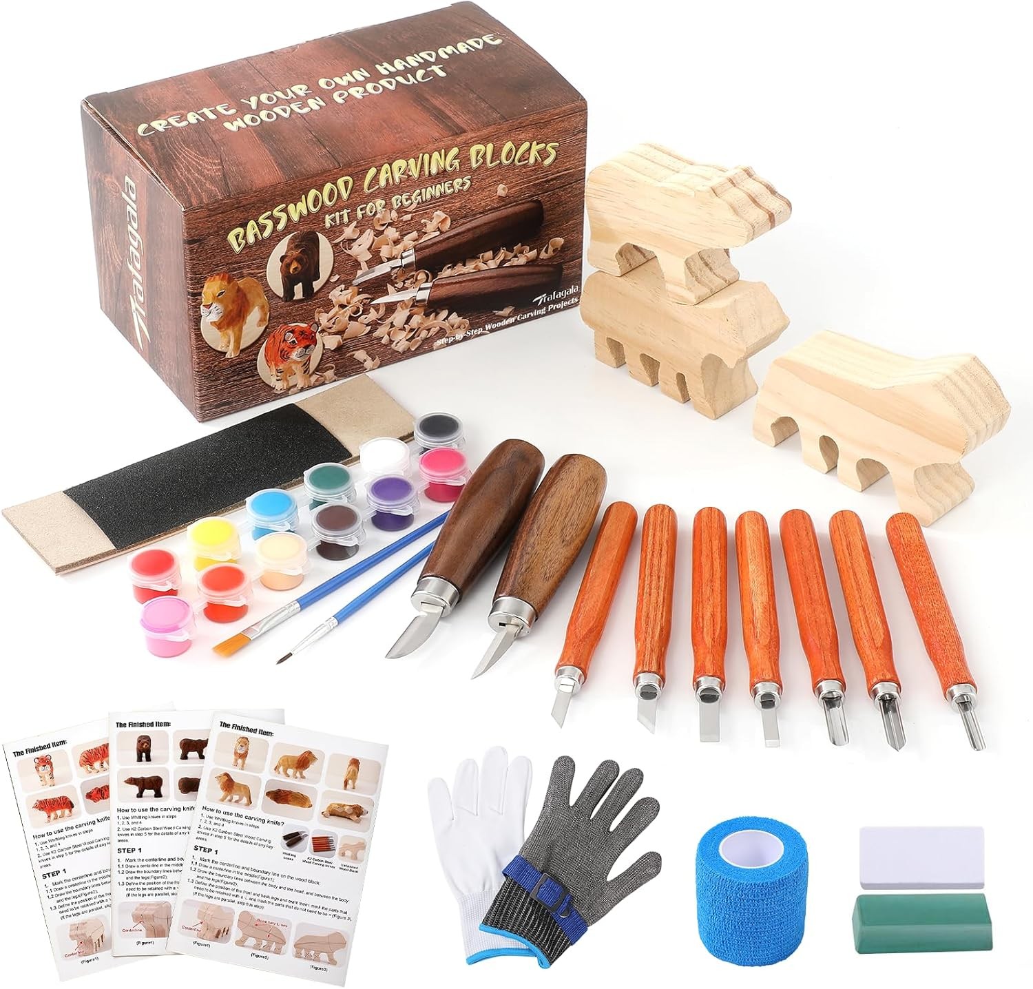 Wood Carving Kit Wild Animals - Whittling Kit for Beginners Adults Kids,Wood