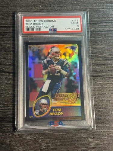 Tom Brady - 2003 Topps Chrome #148 Weekly Wrap Up - Black Refractor /599 - PSA 9
