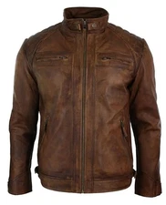 Men's Café racer Style Biker Motorcycle Leather Jacket Genuine Sheepskin Leather