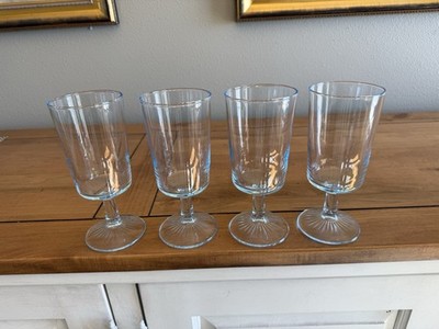 4 Libbey Duz Detergent Promo Glasses, Blue Star Sapphire With Pedestal