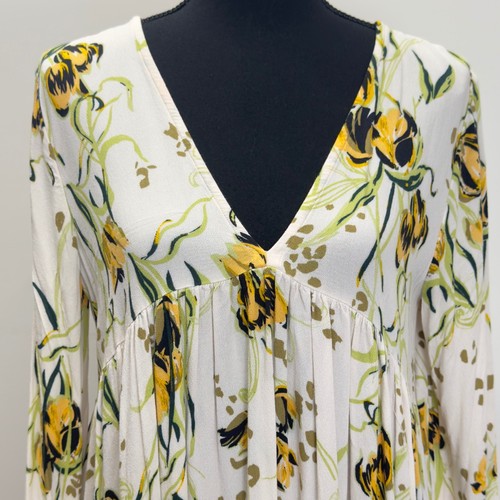 Free People Bella Boho Blumenmuster Tunika Oberteil V-Ausschnitt Langarm Small S - Bild 2 von 7