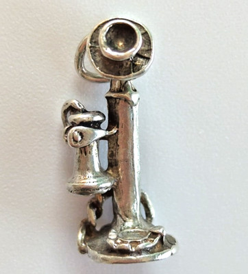 Candlestick Rotary Dial Tele Phone Sterling Silver Bracelet Charm Vintage  1.88g