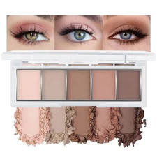 5 Colors Matte Nude Eyeshadow Makeup Palette, Nude Pink Brown Taupe Neutral M...