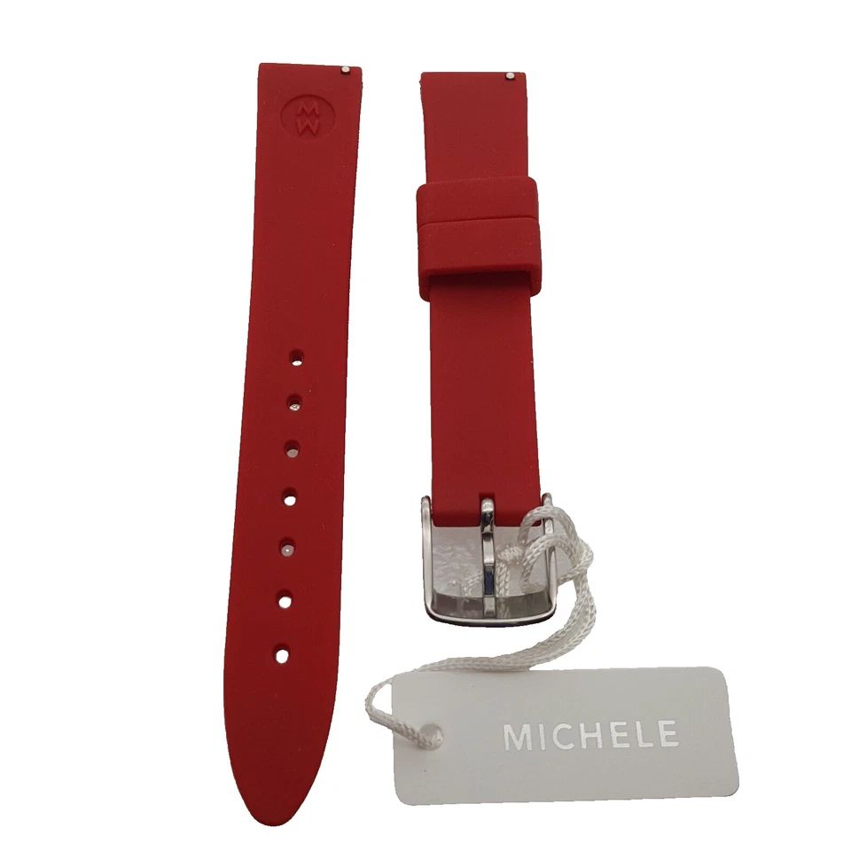 Correa de reloj de silicona roja genuina Michele 16 mm nueva Foto 2 de 2