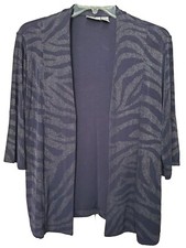 Chico's Travelers Blue Zebra Foil Mea Open Front Jacket Inner Pockets 2 Large