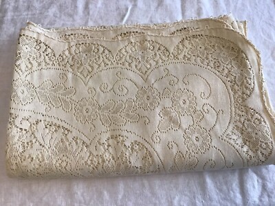 Vintage Lace Tablecloth Picot Loop Edge 72 X 90 Ecru
