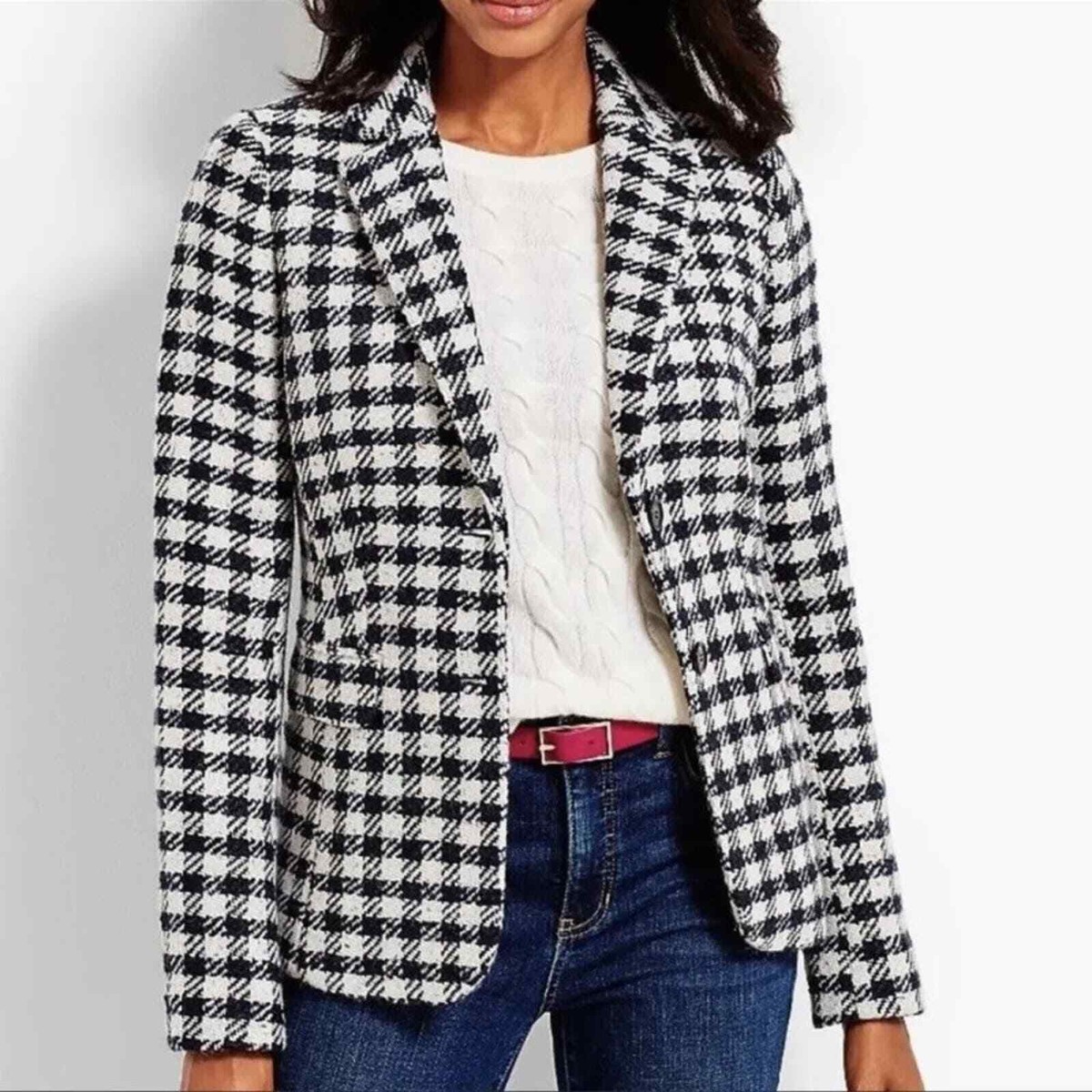 Talbots Houndstooth Wool Blazer Jacket Tweed Rainbow Speckle Navy Women  Size
