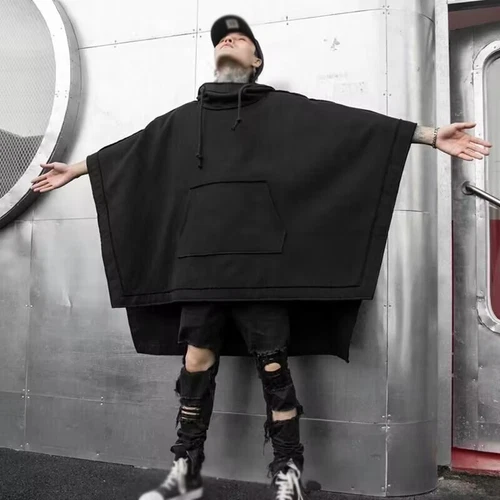 Men‘s Hooded Cloak Cape Trench Coat Loose Gothic Pullover Punk Oversize Outwear - Bild 2 von 7