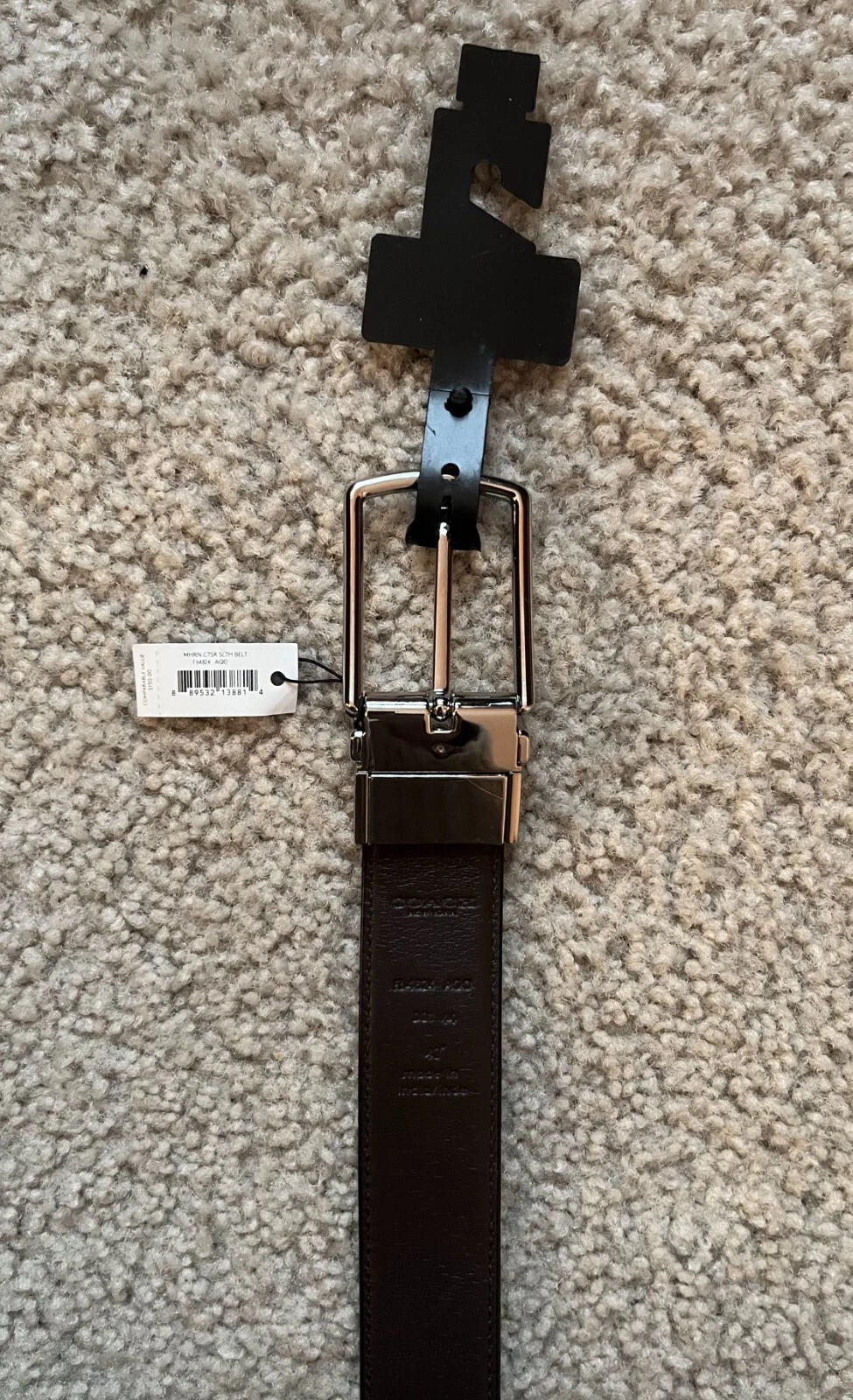 Coach Cintura Abito Pelle Nera Nero Marrone Argento Hardware OS 42" Cintura Formale