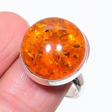Baltic Amber Gemstone Handmade 925 Sterling Silver Jewelry Ring Size 9 US 