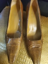 Gucci VTG Brown Tan Gold Snakeskin 3" High Heel Shoes 8.5 B Made in Italy