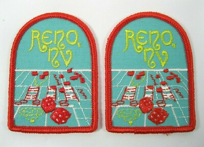 Reno Nevada gaming dice Patch (Iron on) set of 2 Vintage patches 2-3/4'' 