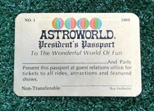 RARE 1968 Houston Astroworld Gold President's Pass 1st Year Season Pass Ticket