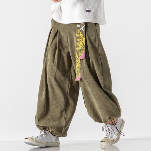Men Corduroy Harem Pants Japanese Wide 