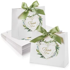 50 Pack Small Thank You Gift Bags 4.5 X 1.8 X 3.9 In Mini Paper Bags With Green 