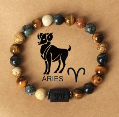 Fashion 12 Constellations Zodiac Natural Stone Beads Elastic Bracelet Birth Gift