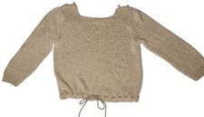 Weathervane 80s Hand Knit Cropped Heavy Sweater Size L Drawstring Silky Cottage
