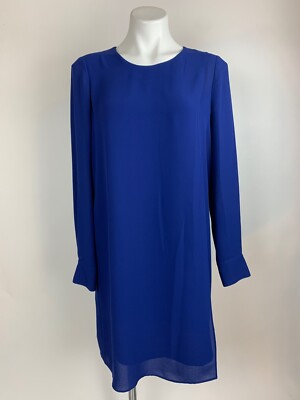 bcbg blue long sleeve dress BCBG Max Azria Blue Long Sleeve Crossover Front Shift Dress Small